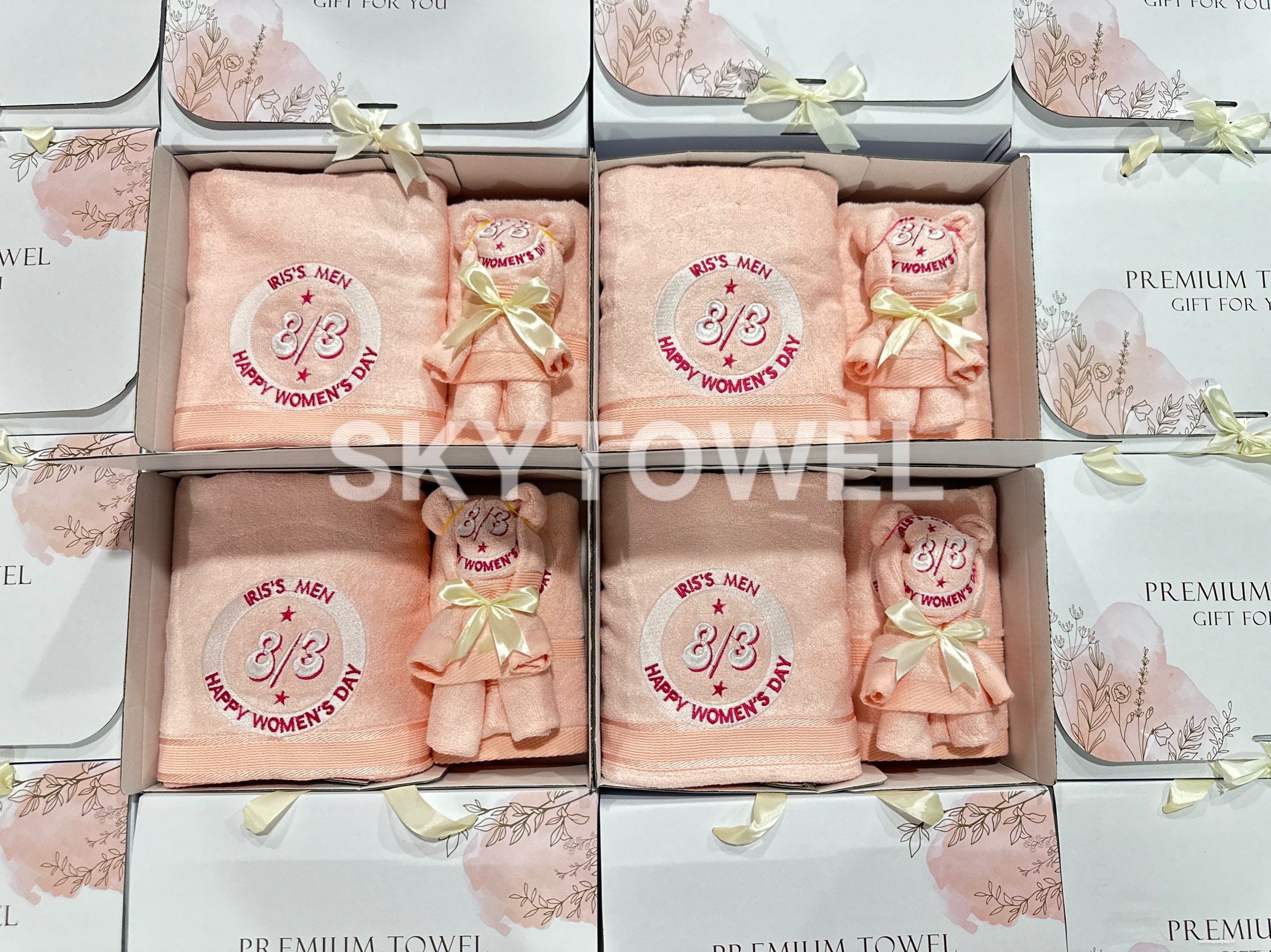 BỘ KHĂN QUÀ TẶNG CBNV  8/3 - THÊU LOGO THEO YÊU CẦU