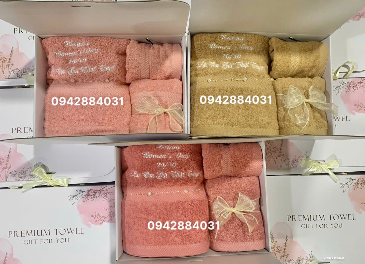 BỘ 3 KHĂN THÊU LOGO - QUÀ TẶNG CBNV DỊP LỄ 20/10 