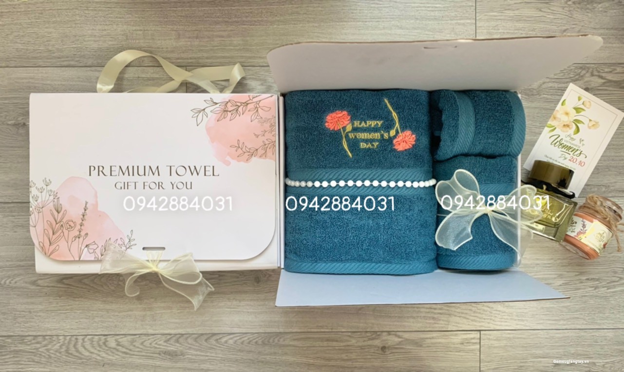 BỘ 3 KHĂN QUÀ TẶNG THÊU COTTON NHẬP KHẨU CAO CẤP