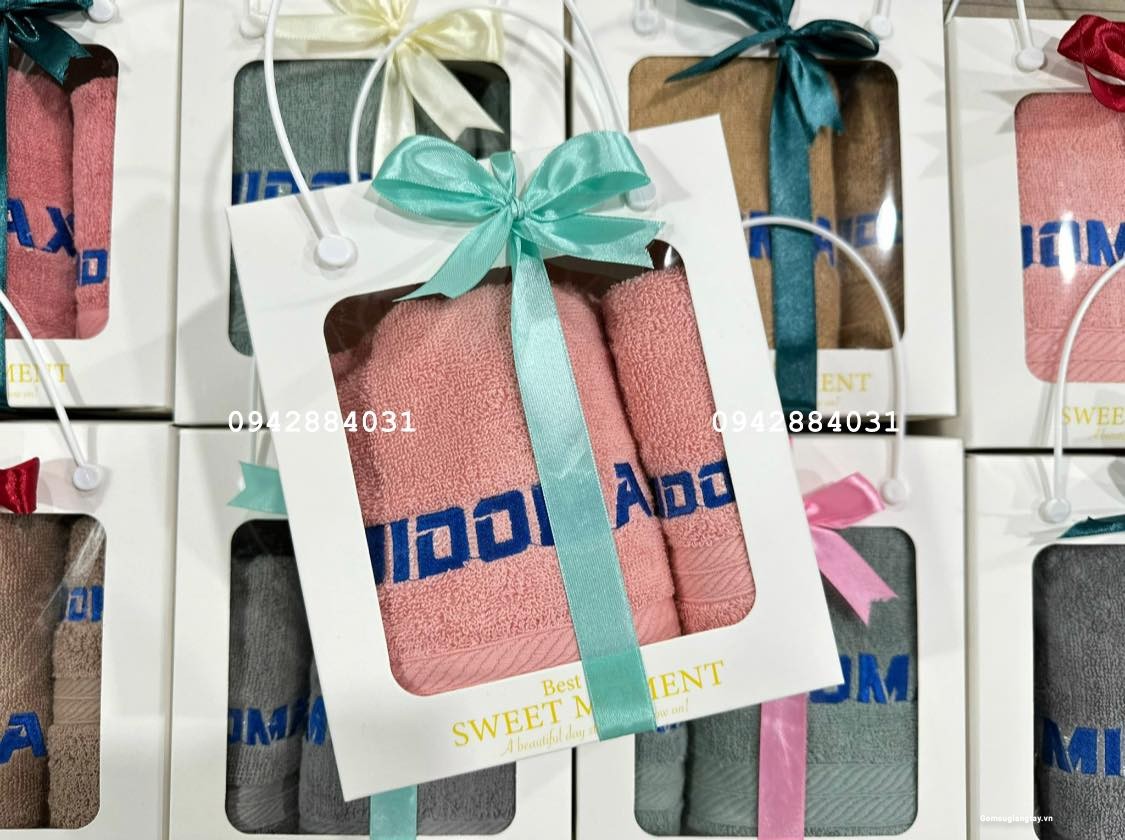 BỘ 2 KHĂN QUÀ TẶNG DOANH NGHIỆP - THÊU LOGO THEO YÊU CẦU