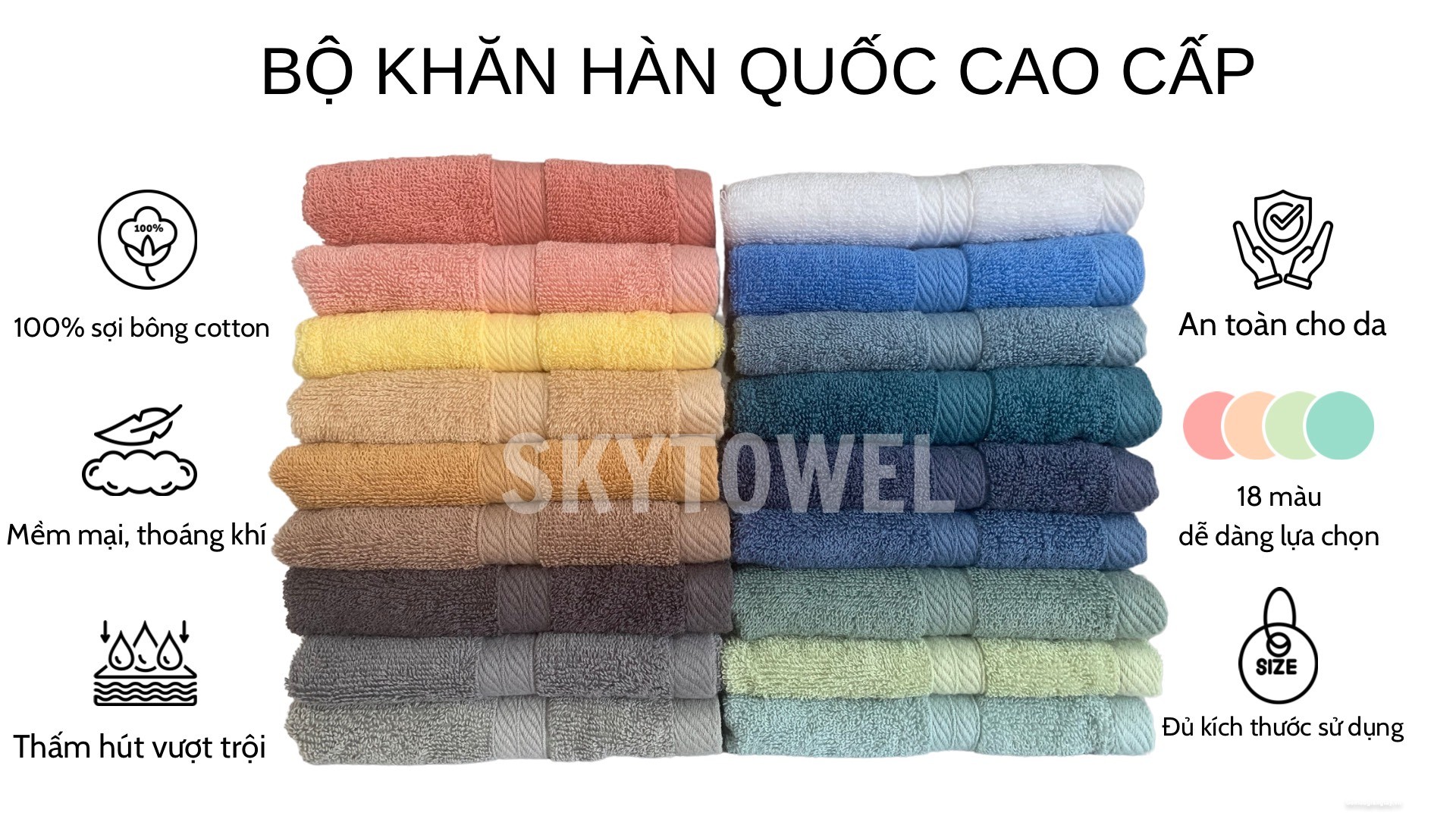 BỘ 3 KHĂN COTTON HÀN CAO CẤP - DÙNG TRONG GIA ĐÌNH